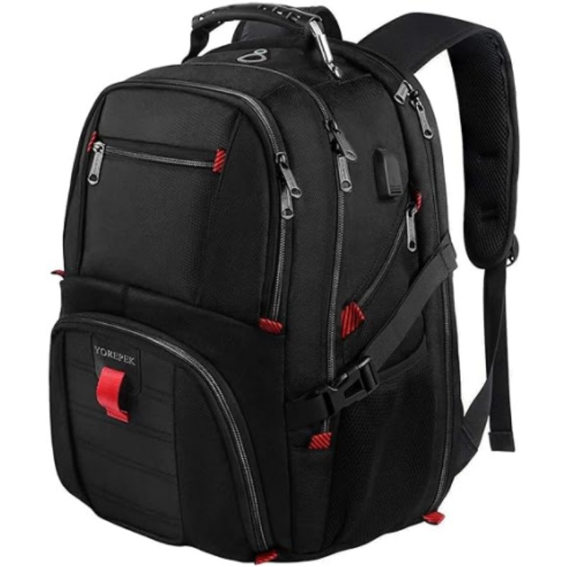 Black 50L Extra Large Laptop Backpack with USB Charging Port - Waterproof