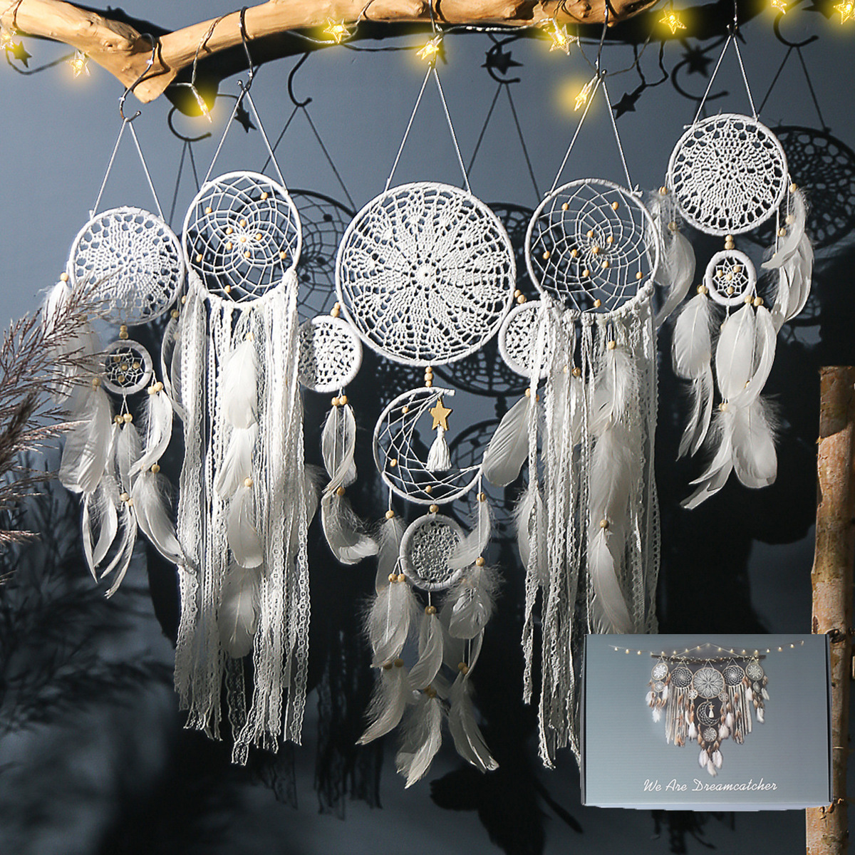 5-Piece Bohemian Handmade Dreamcatcher Wall Hanging Set (White) - Nordic Style