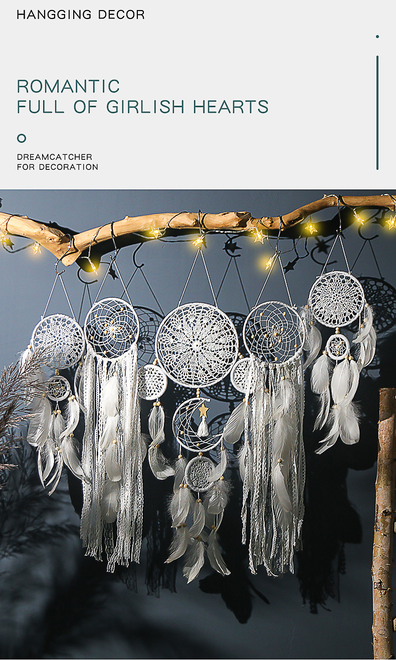 5-Piece Bohemian Handmade Dreamcatcher Wall Hanging Set (White) - Nordic Style view 3