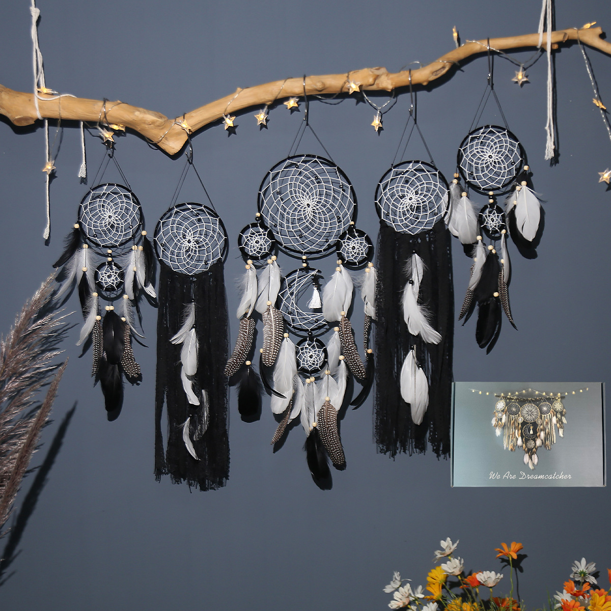 5-Piece Bohemian Handmade Dreamcatcher Wall Hanging Set (Black) - Nordic Style