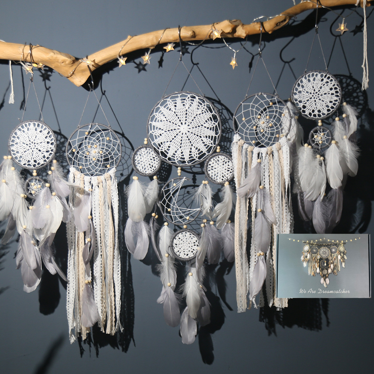 5-Piece Bohemian Handmade Dreamcatcher Wall Hanging Set (Grey) - Nordic Style