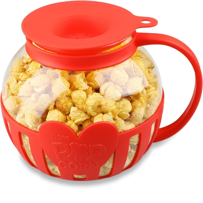 2.25QT Red Borosilicate Glass Microwave Popcorn Popper - Healthy Chemical-Free