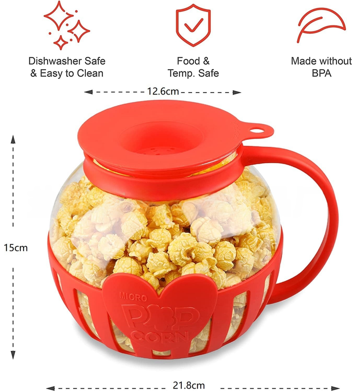 2.25QT Red Borosilicate Glass Microwave Popcorn Popper - Healthy Chemical-Free view 2