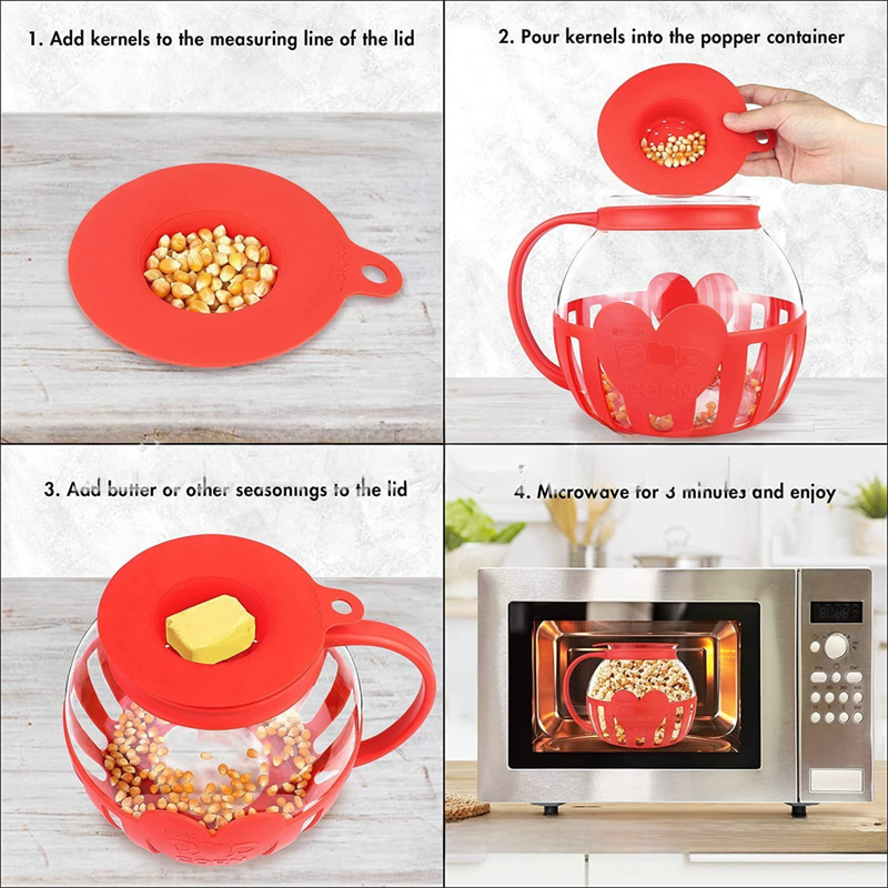 2.25QT Red Borosilicate Glass Microwave Popcorn Popper - Healthy Chemical-Free view 4