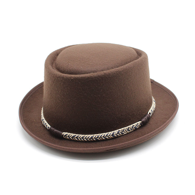 Coffee Brown Unisex Stylish Pure Woolen Short-Brimmed Fedora - Classic British