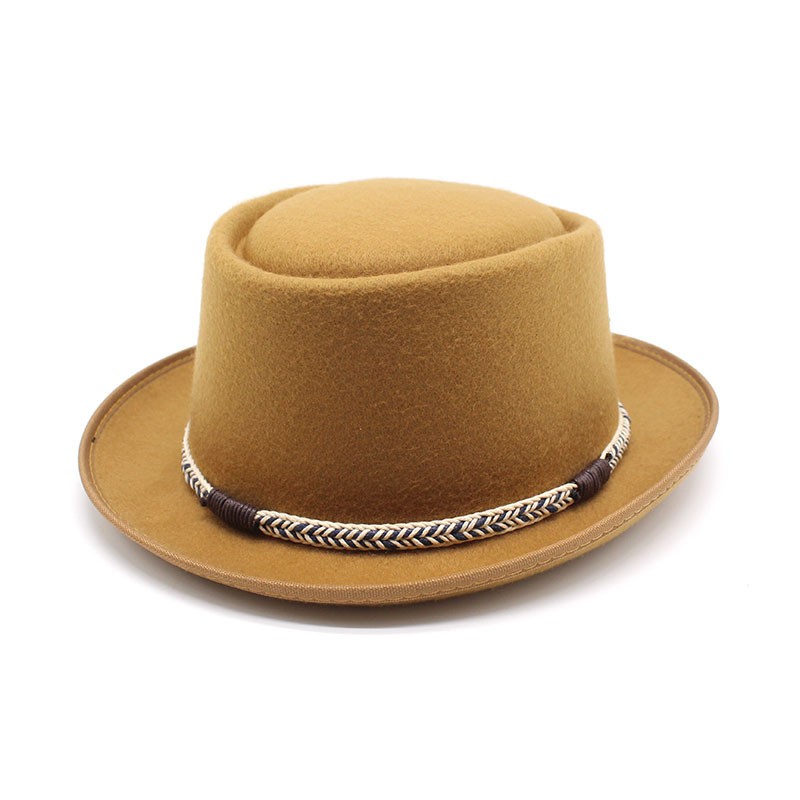Khaki Unisex Stylish Pure Woolen Short-Brimmed Fedora - Classic British