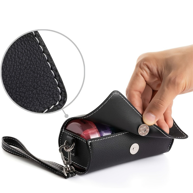 Portable 7-Day Weekly Travel Pill Organizer with Black PU Leather Pouch - 14 view 2
