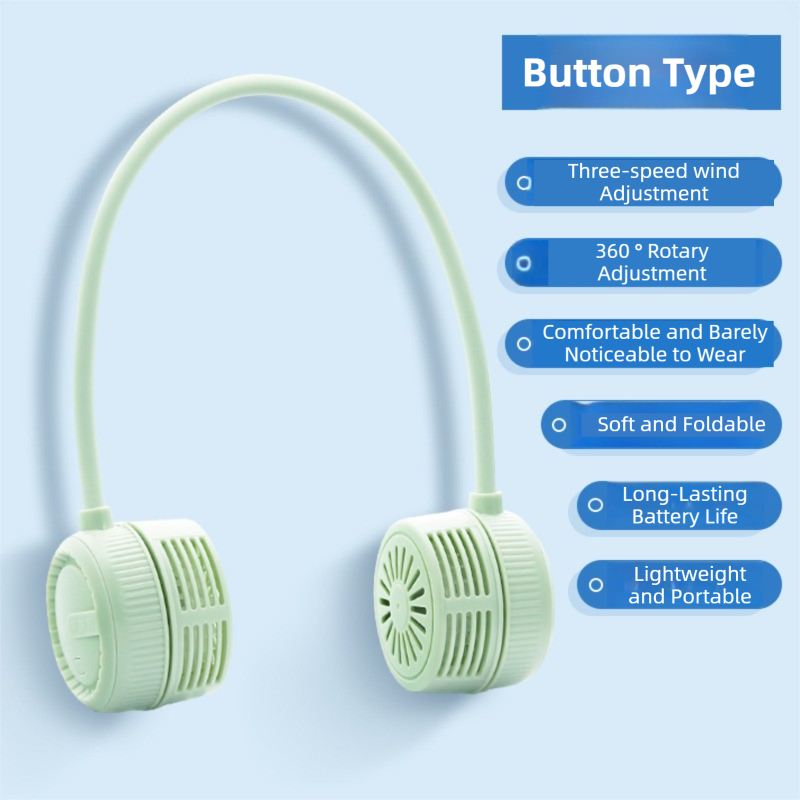Green Foldable Bladeless Neck Fan - Portable Turbine Fan with 3-Speed & 360°