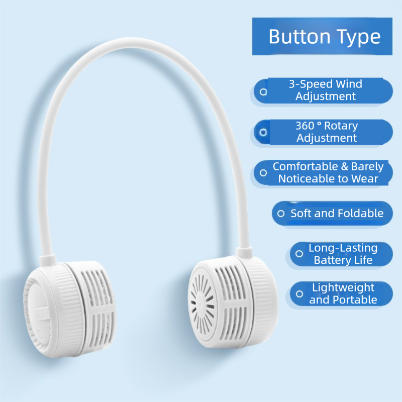 White Foldable Bladeless Neck Fan - Portable Turbine Fan with 3-Speed & 360°