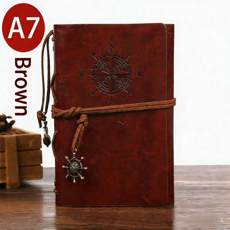 2-Pack A7 Nautical Vintage PU Leather Student Notebook - Pirate Style Strapped