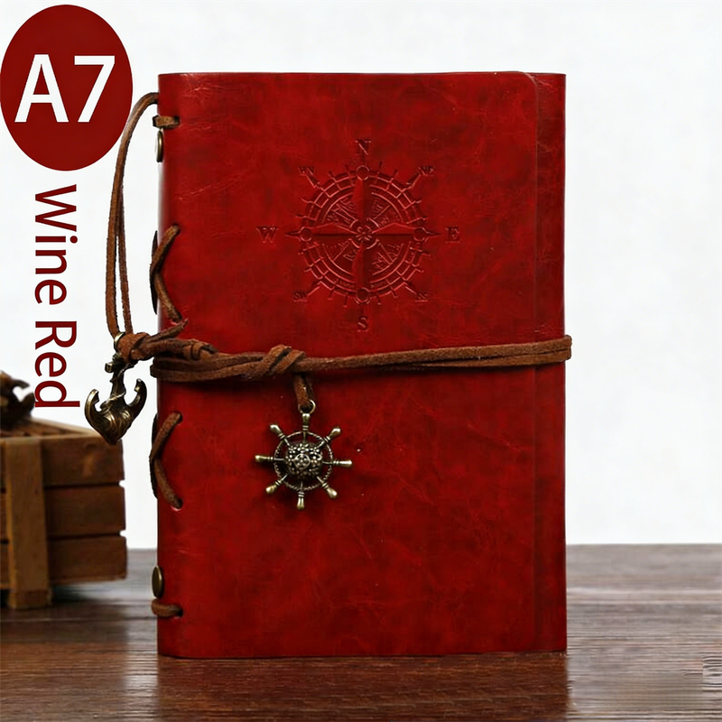2-Pack A7 Nautical Vintage PU Leather Student Notebook - Pirate Style Strapped