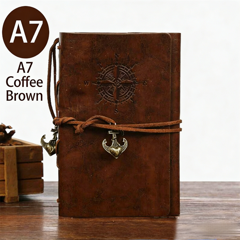 2-Pack A7 Nautical Vintage PU Leather Student Notebook - Pirate Style Strapped