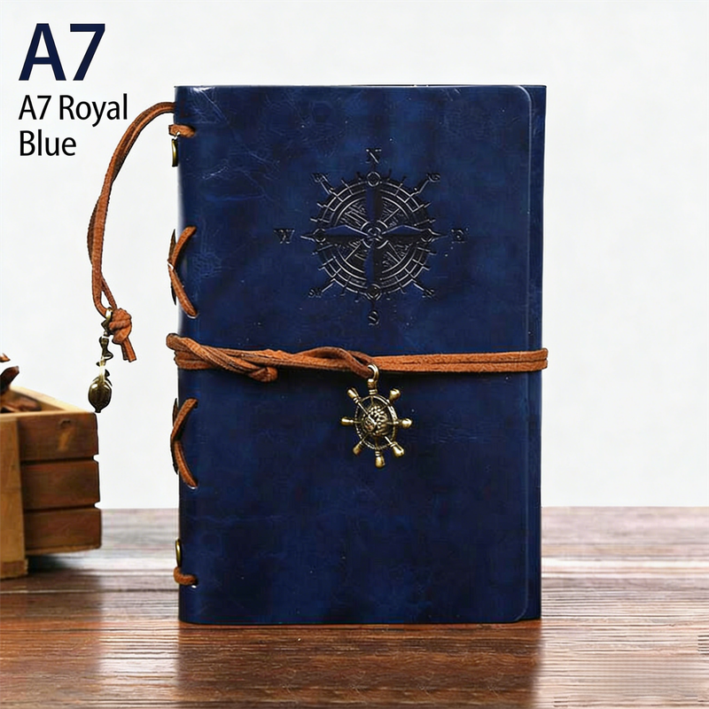 2-Pack A7 Nautical Vintage PU Leather Student Notebook - Pirate Style Strapped