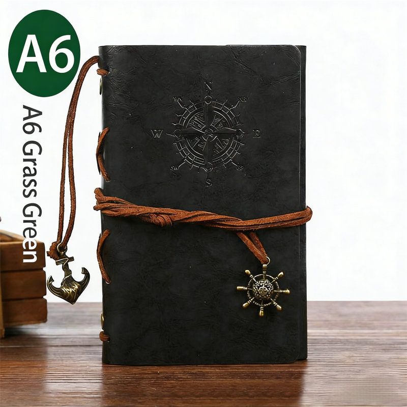 2-Pack A6 Nautical Vintage PU Leather Student Notebook - Pirate Style Strapped