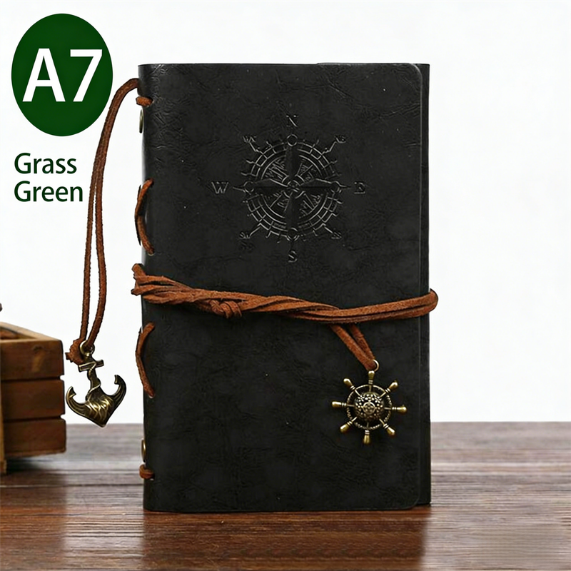 2-Pack A7 Nautical Vintage PU Leather Student Notebook - Pirate Style Strapped