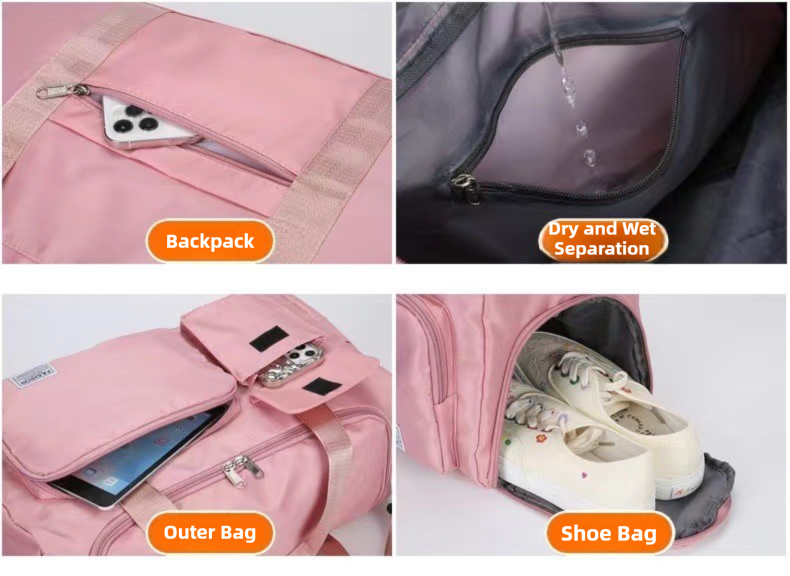 Pink Lightweight & Waterproof Sports Gym Bag with Separate Shoe Compartment view 4