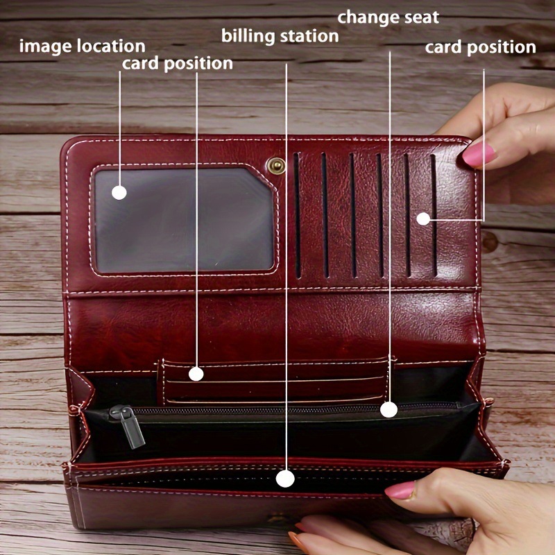 Black Women's Vintage Oil Wax Leather Long Wallet - Elegant Large Capacity view 3