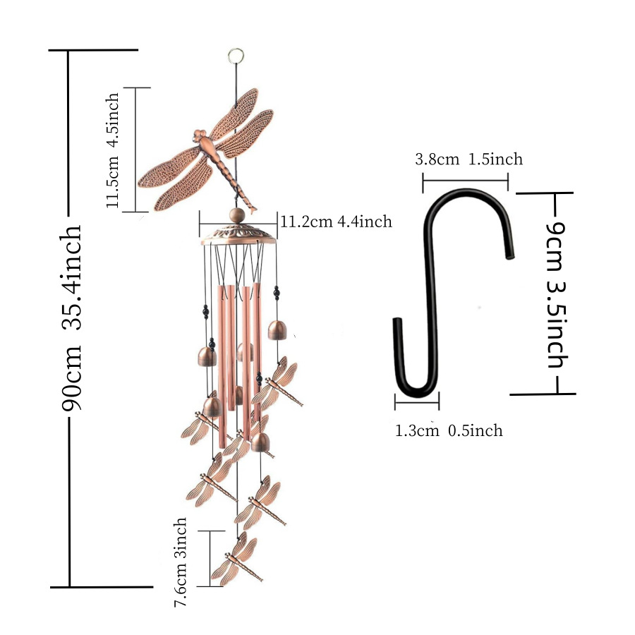 90cm Large Creative Dragonflies Vintage Metal Tube Wind Chimes - Handcrafted view 2