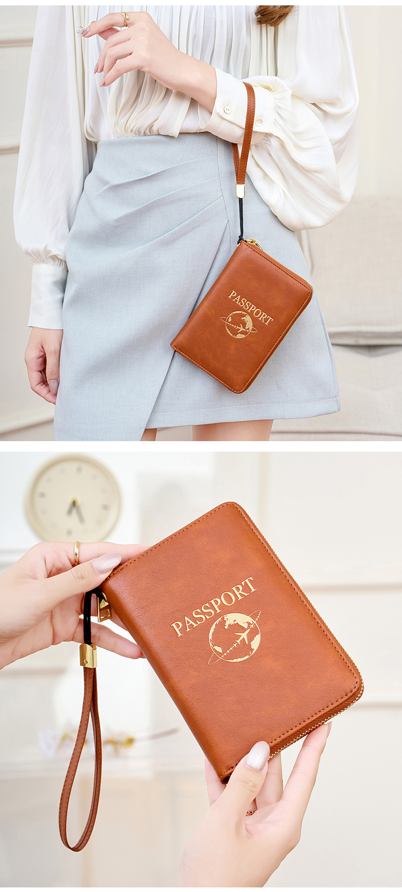 Black RFID Blocking Travel Passport Holder - Multi-functional Waterproof PU view 5