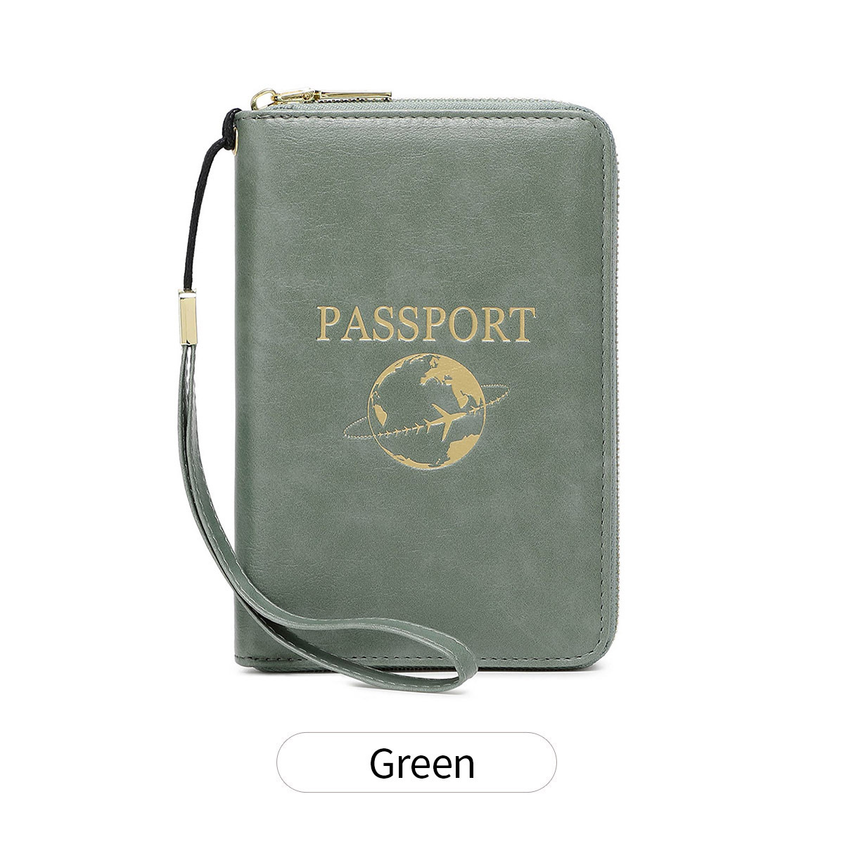 Green RFID Blocking Travel Passport Holder - Multi-functional Waterproof PU
