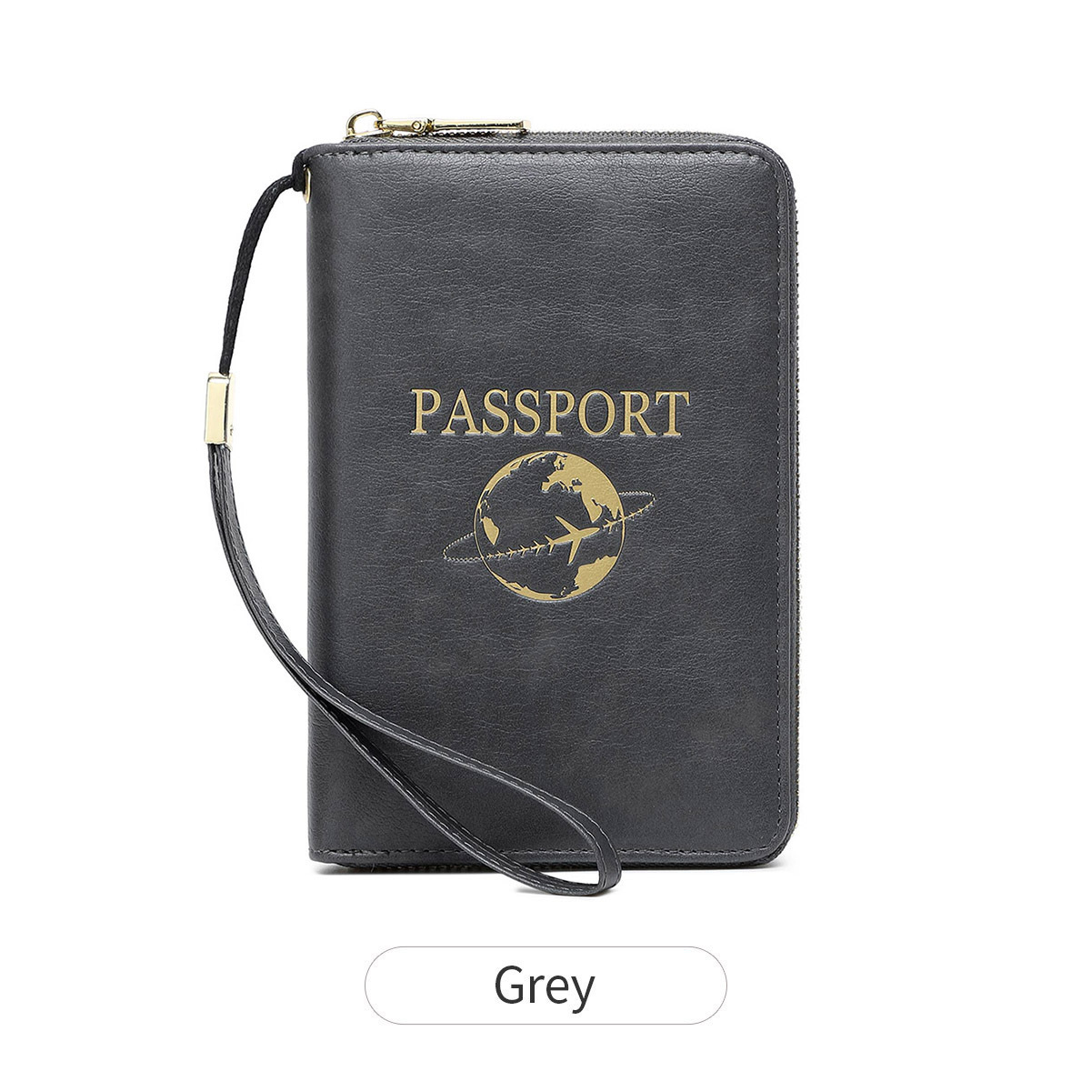 Grey RFID Blocking Travel Passport Holder - Multi-functional Waterproof PU