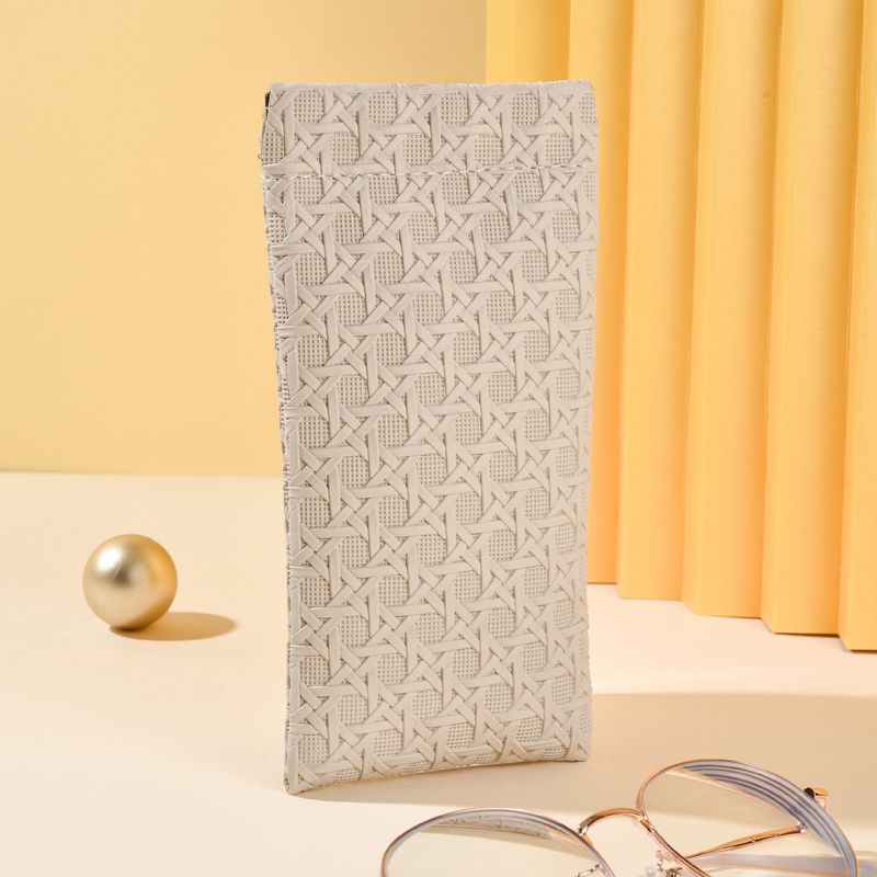 3-Pack Beige Woven Texture Eyeglass Cases - Retro PU Leather Anti-Pressure