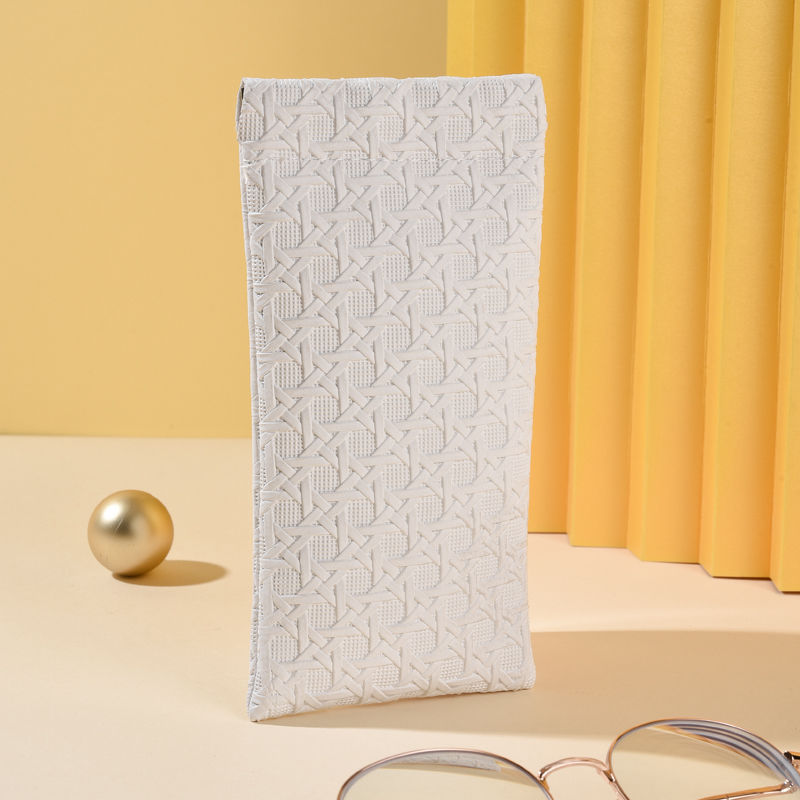 3-Pack White Woven Texture Eyeglass Cases - Retro PU Leather Anti-Pressure