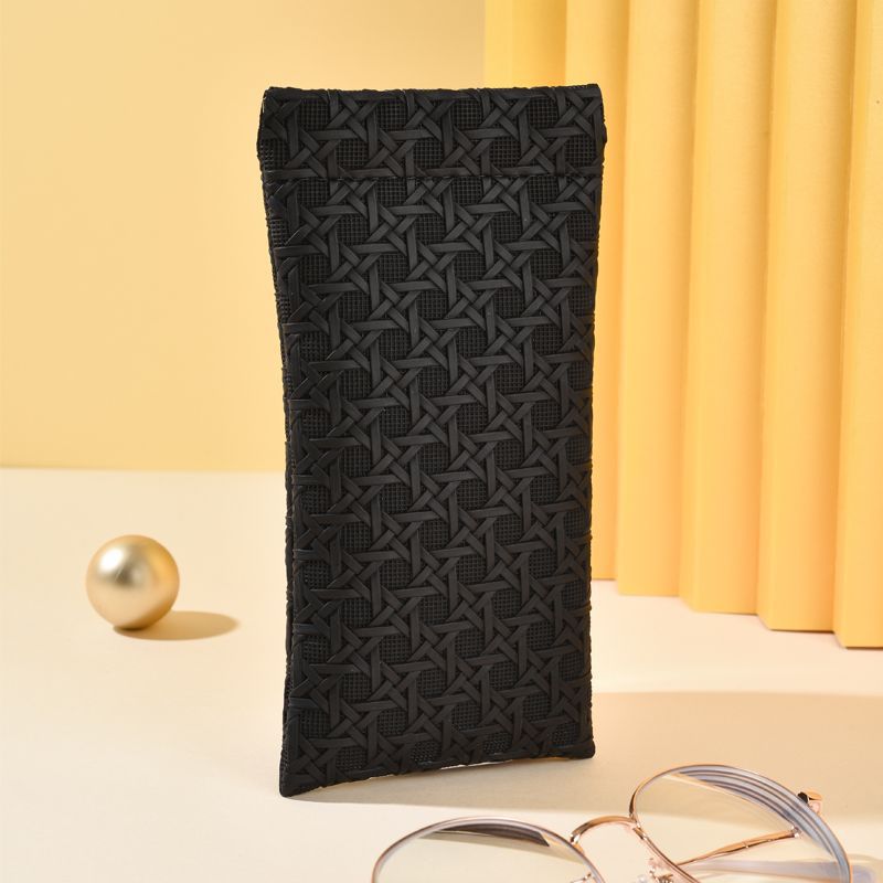 3-Pack Black Woven Texture Eyeglass Cases - Retro PU Leather Anti-Pressure