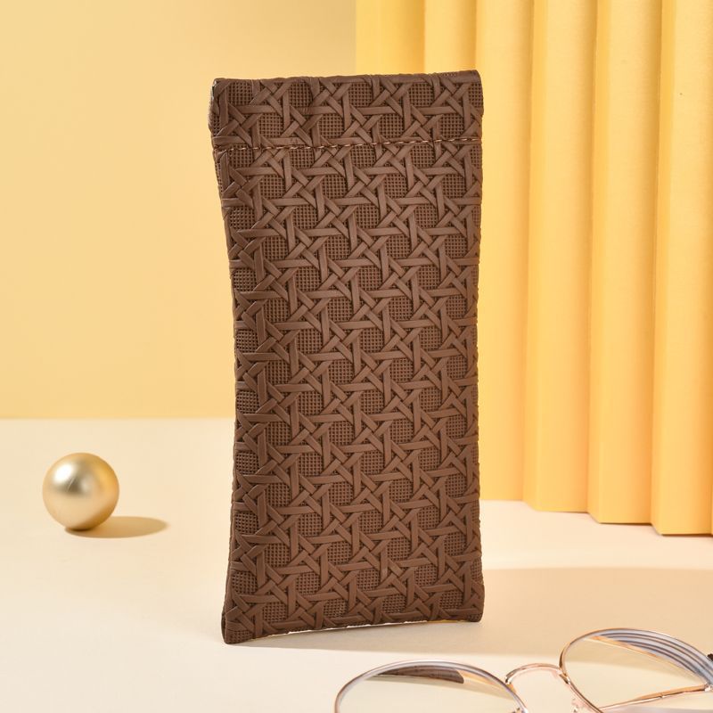 3-Pack Brown Woven Texture Eyeglass Cases - Retro PU Leather Anti-Pressure