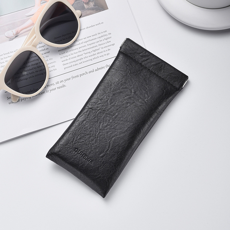 3-Pack Black Retro Texture Eyeglass Cases - PU Leather Anti-Pressure Glasses Pouch