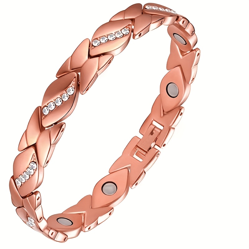 Leaf Magnetic Therapy Bracelet with Rhinestones - Geometric Stylish Wristband