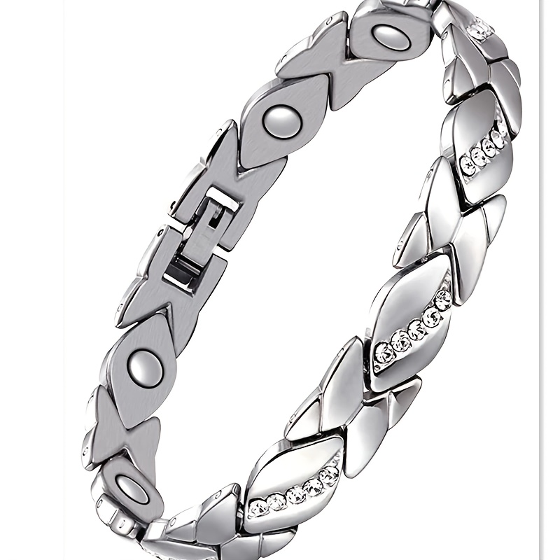 Leaf Magnetic Therapy Bracelet with Rhinestones - Geometric Stylish Wristband