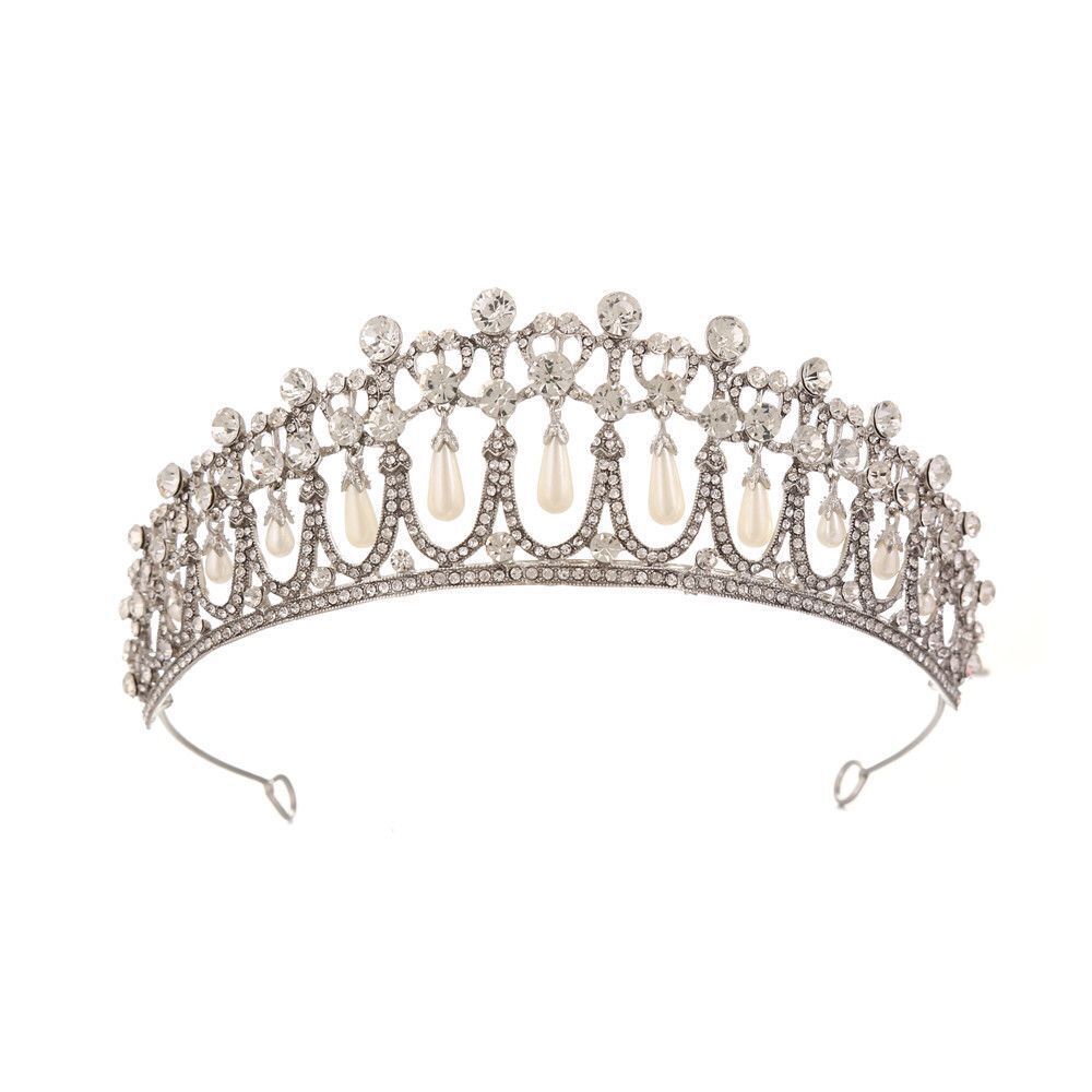 Exquisite Handmade Bridal Pearl and Rhinestone Crown - K9 White Crystal