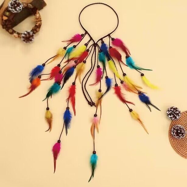 Bohemian Colorful Feather Headband - Ethnic Style Forehead Accessory & Hair