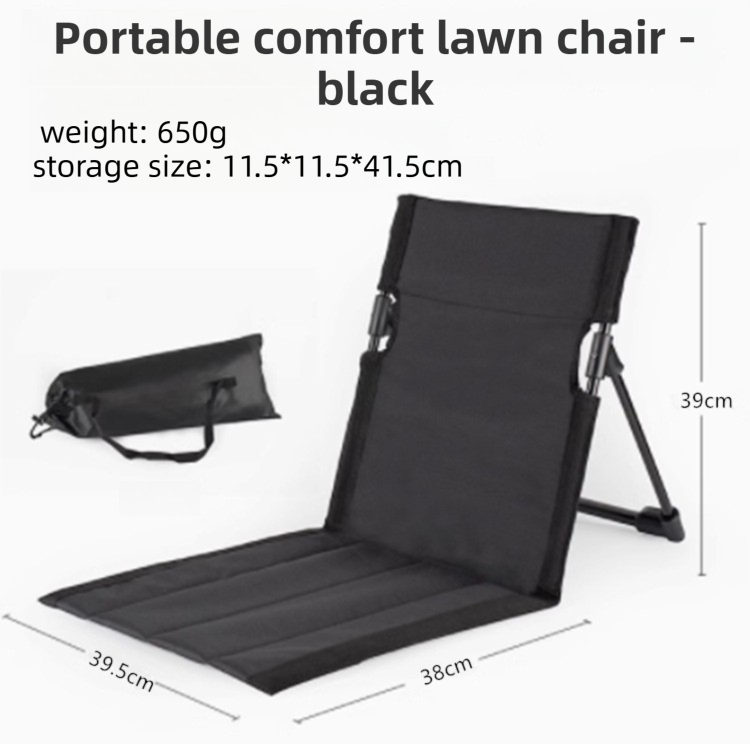 Black Portable Folding Camping Chair with Backrest & Storage-Bag - Ultra-Light — image 1