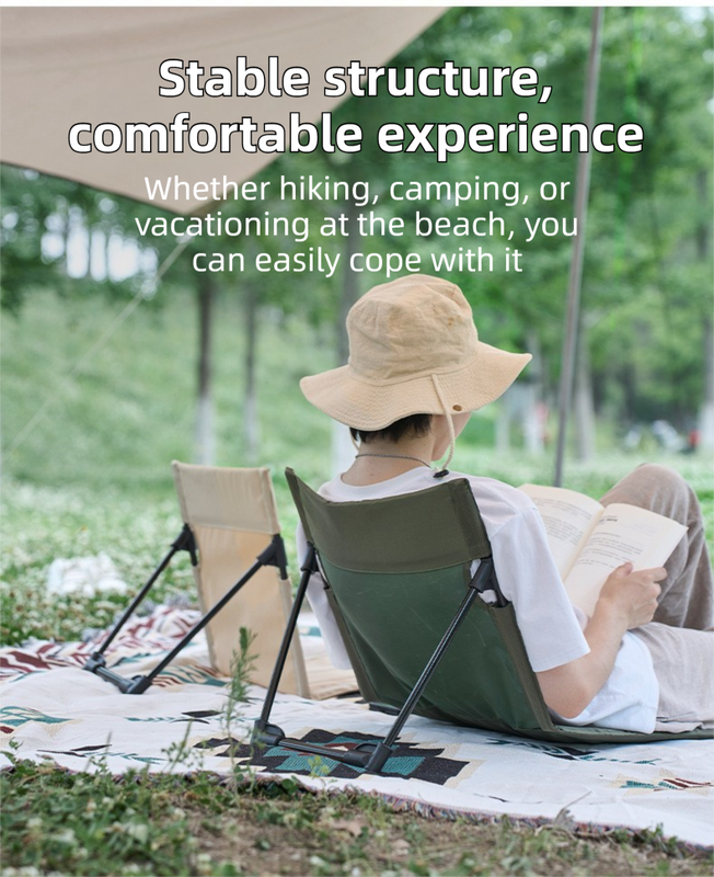 Beige Portable Folding Camping Chair with Backrest & Storage-Bag - Ultra-Light view 3
