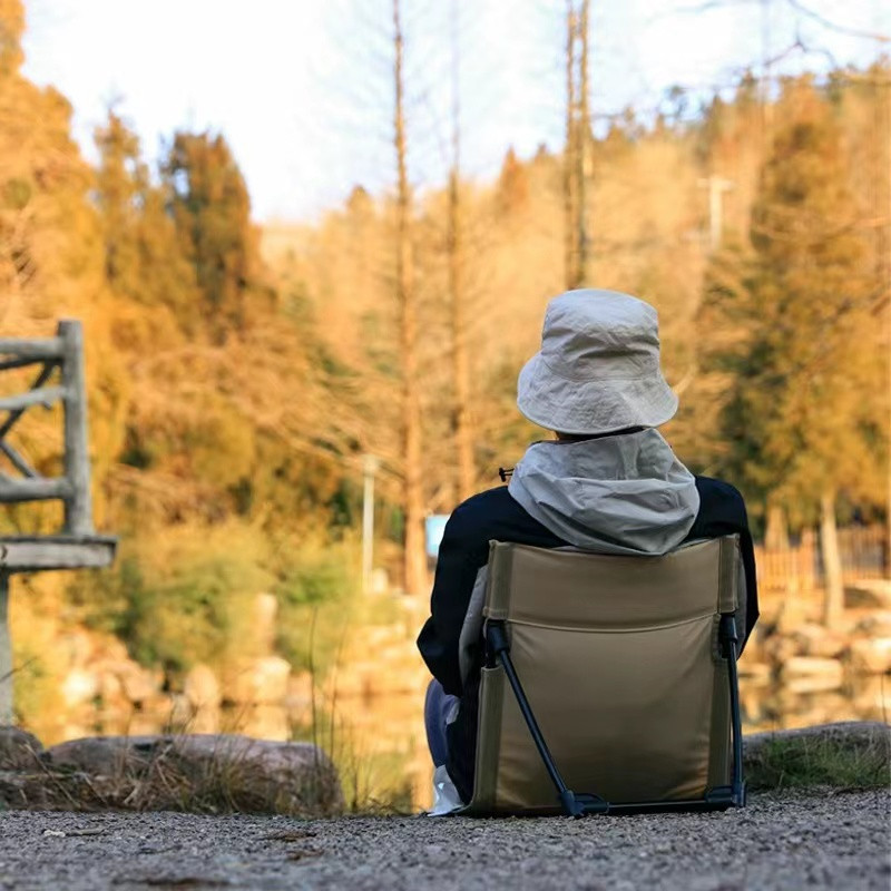 Beige Portable Folding Camping Chair with Backrest & Storage-Bag - Ultra-Light view 5