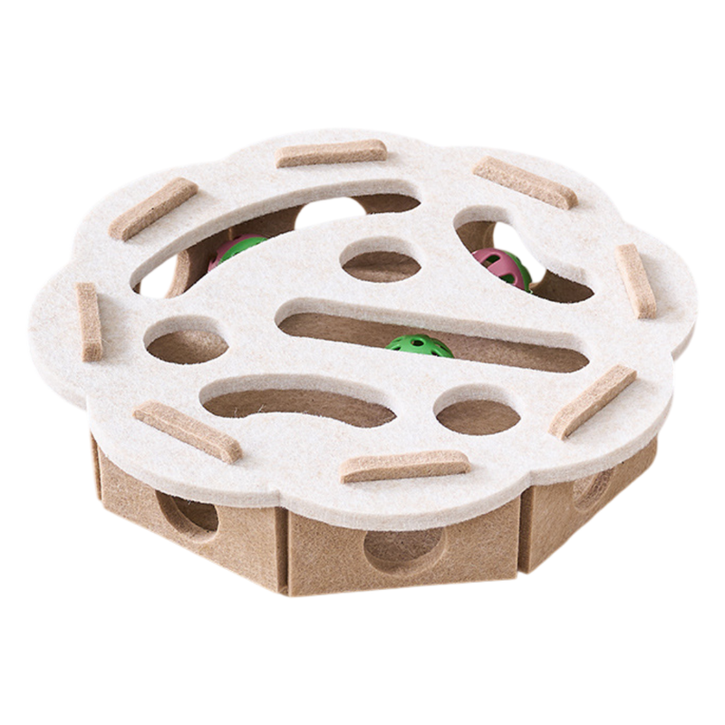 White Felt Puzzle Flower Shape Box Cat Toy with 2 Metal Bell Balls