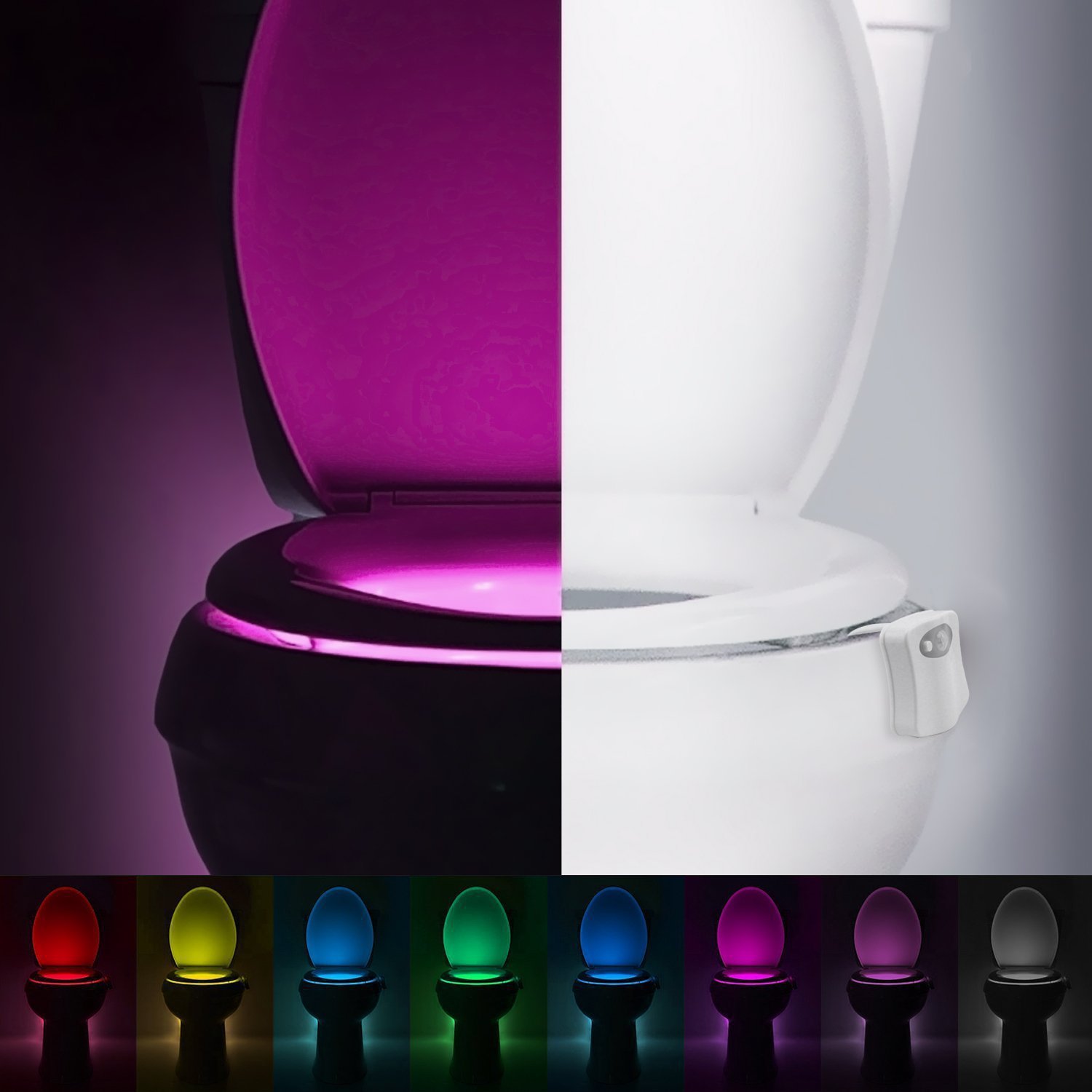 2-Pack 8-Color LED Toilet Night Light - Universal Fit Smart Motion Activated view 2