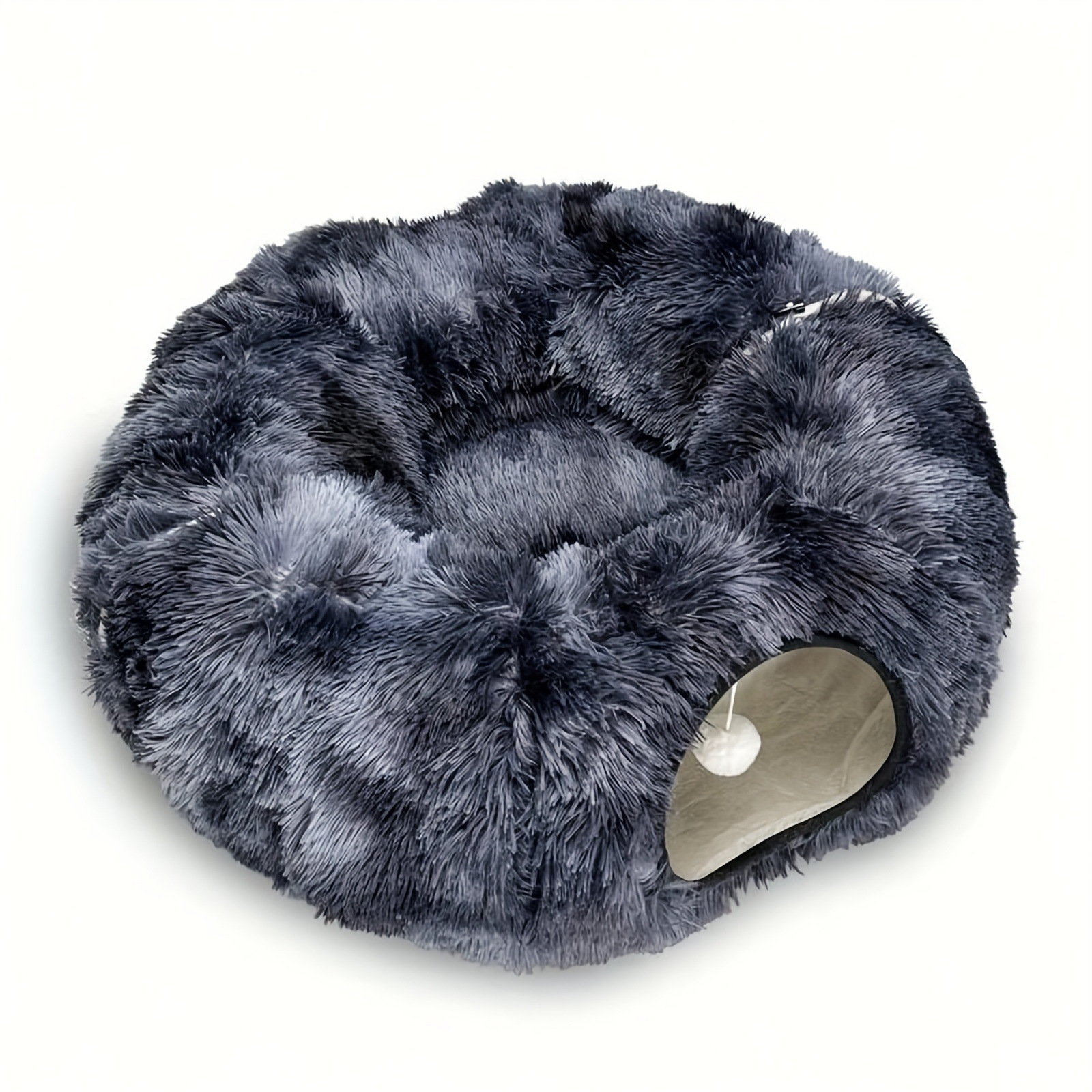 2-in-1 Dark Blue Tie-Dye Donut-Shaped Cat Tunnel Bed - Spacious 85cm Pet Play