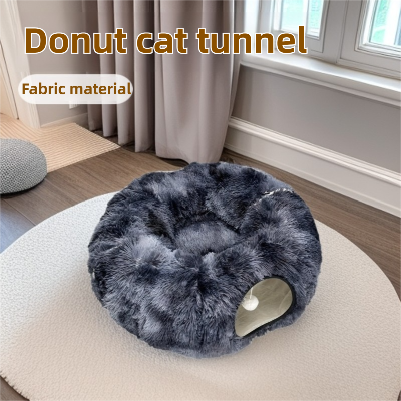 2-in-1 Dark Blue Tie-Dye Donut-Shaped Cat Tunnel Bed - Spacious 85cm Pet Play view 2