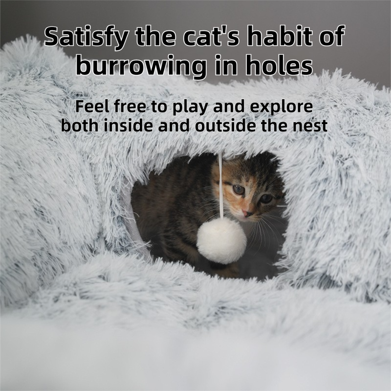 2-in-1 Dark Blue Tie-Dye Donut-Shaped Cat Tunnel Bed - Spacious 85cm Pet Play view 4