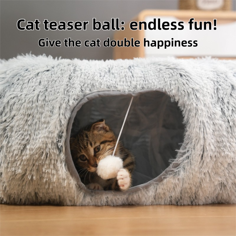 2-in-1 Dark Grey Tie-Dye Donut-Shaped Cat Tunnel Bed - Spacious 85cm Pet Play view 3