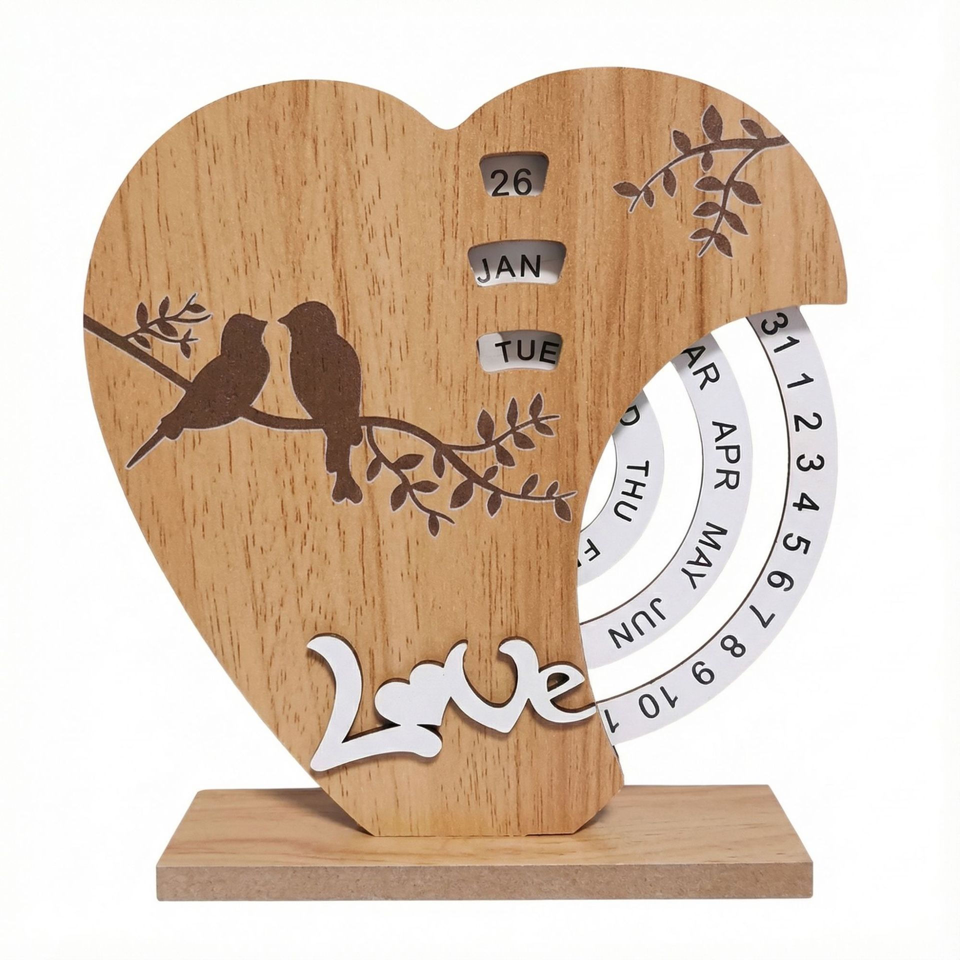 Artistic Heart Timber Perpetual Calendar Decoration(19.5x15.5 CM) - Manual