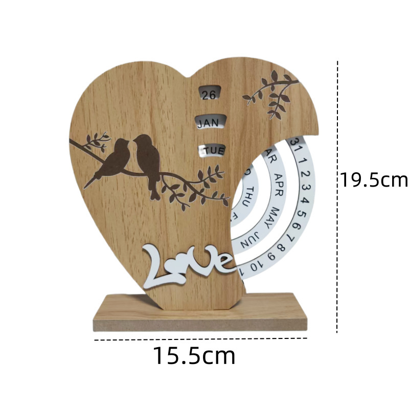 Artistic Heart Timber Perpetual Calendar Decoration(19.5x15.5 CM) - Manual view 2