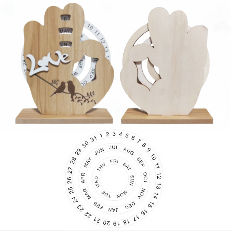 OK Sign Timber Perpetual Calendar Decoration(15.3x19.1 CM) - Manual Rotating