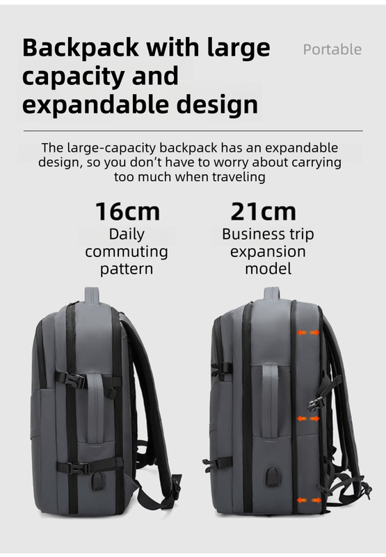 Black Premium Business Expandable Travel Backpack with External USB Charging view 2