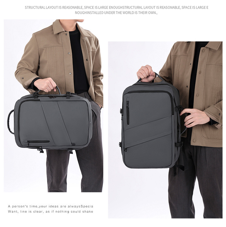 Black Premium Business Expandable Travel Backpack with External USB Charging view 7