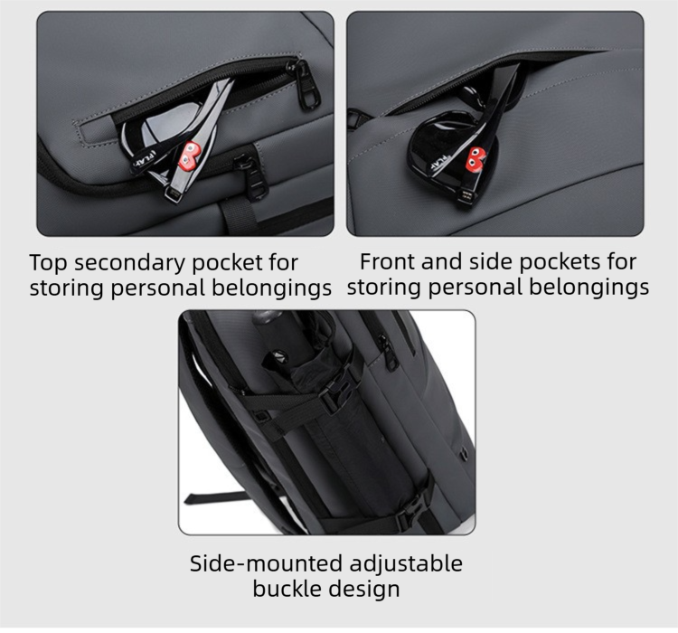 Grey Premium Business Expandable Travel Backpack with External USB Charging view 6