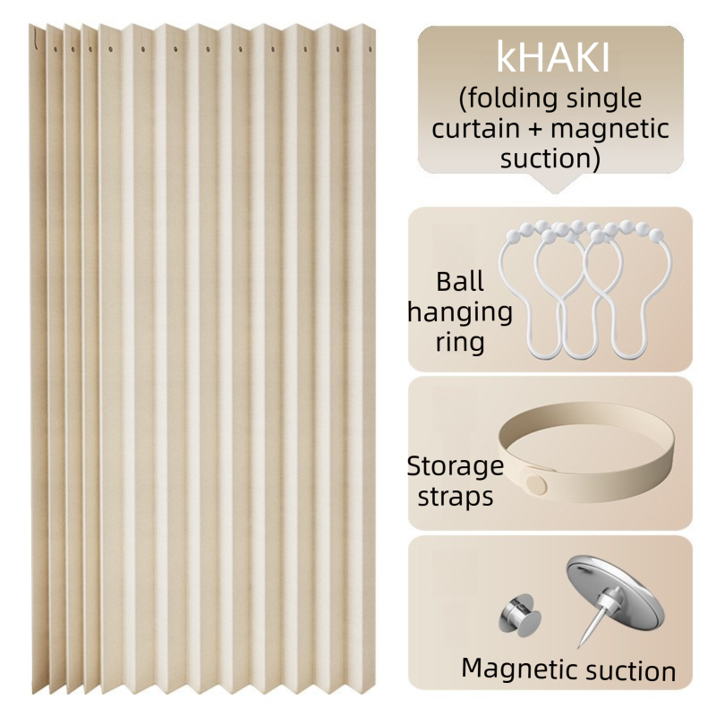 100 X 180 CM Khaki Linen-Look Dust Drill-Free Pull-Curtain - Folding Doorless